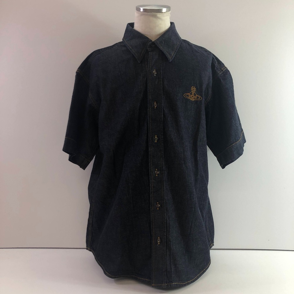 04w6445∞※【中古】 Vivienne Westwood MAN ヴィヴィアンウエストウッドマン デニム ショート スリーブ リラックス シャツ 半袖 2612852003 インディゴ サイズ46 綿 【八王子店】