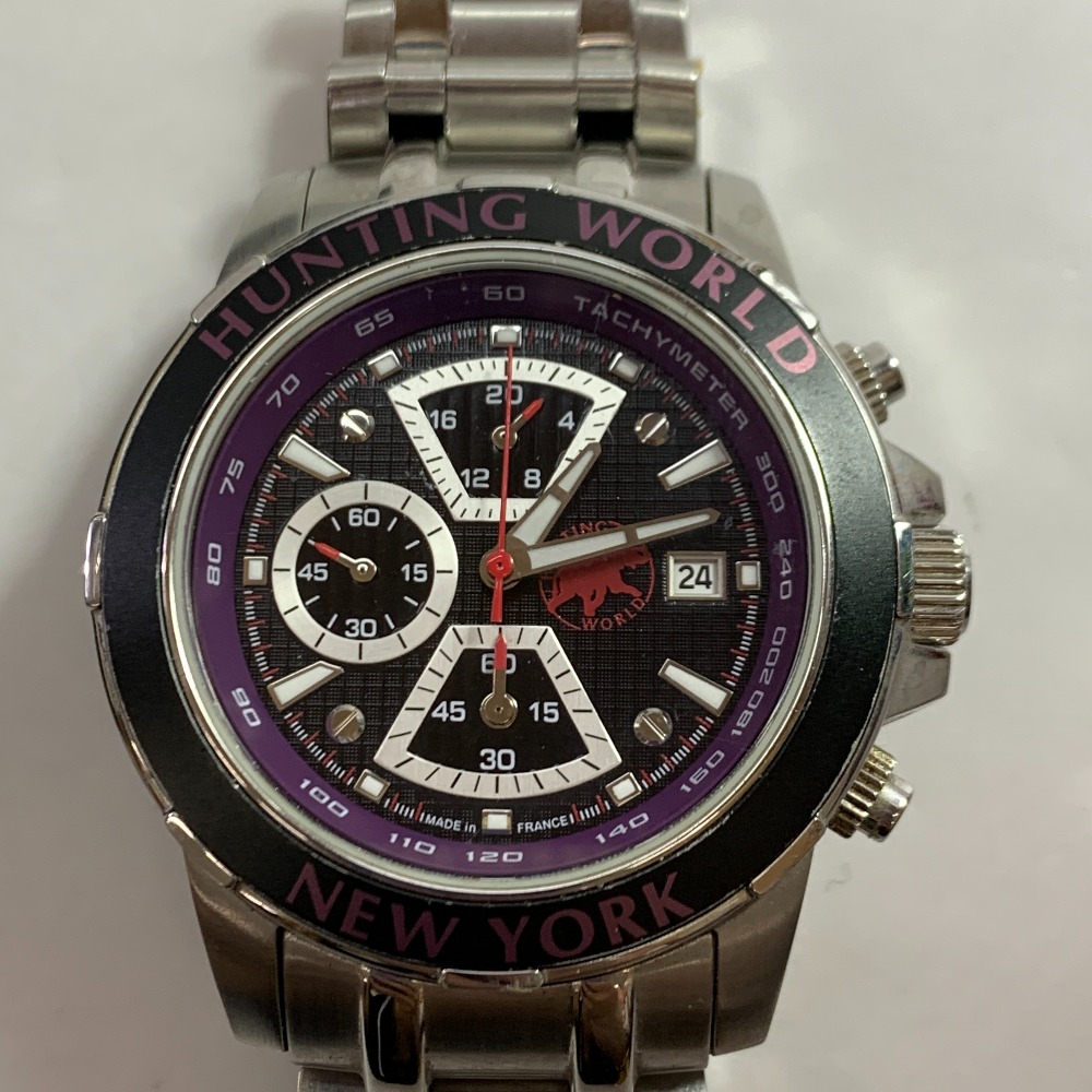04w6334▽※【中古】HUNTING WORLD ハンティングワールド クォーツ腕時計 HW401 アナログ ステンレス クロノグラフ【八王子店】