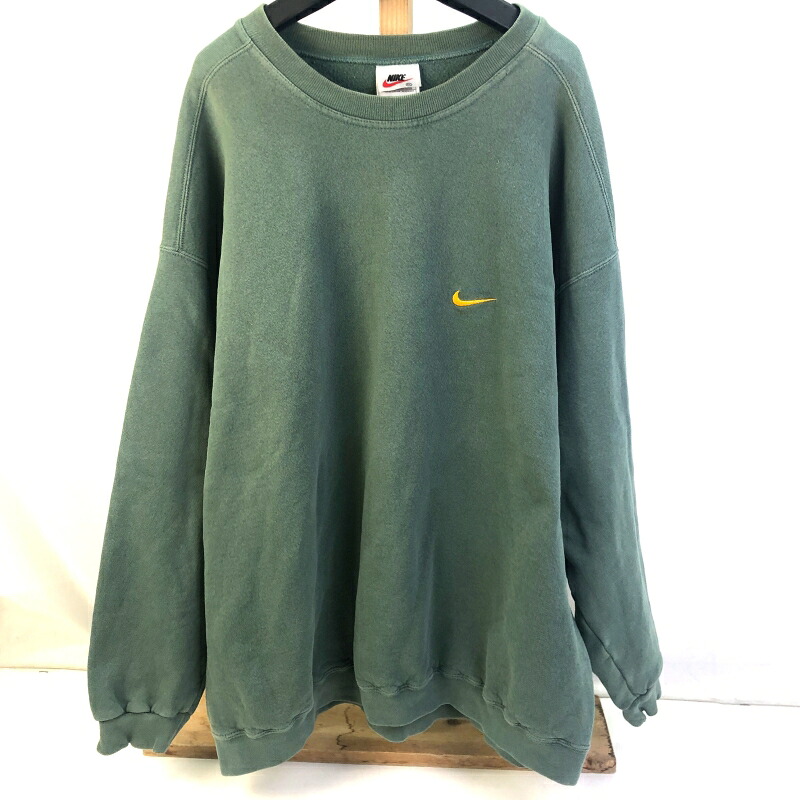 【中古】 ナイキ NIKE 90's スウェット トレーナー XXL 緑 グリーン ワンポイント 刺繍スウッシュ 90年代ヴィンテージ HTK7377 NME920220 トップス 01w-6407 【結城店】