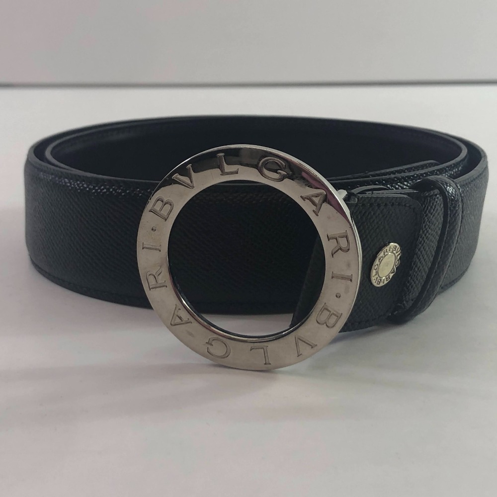 04w6469∞※【中古】 BVLGARI ブル小峡谷 胴締め ラウンドロゴバッグル 20230 黒いこと 110/44 【八王子店】
