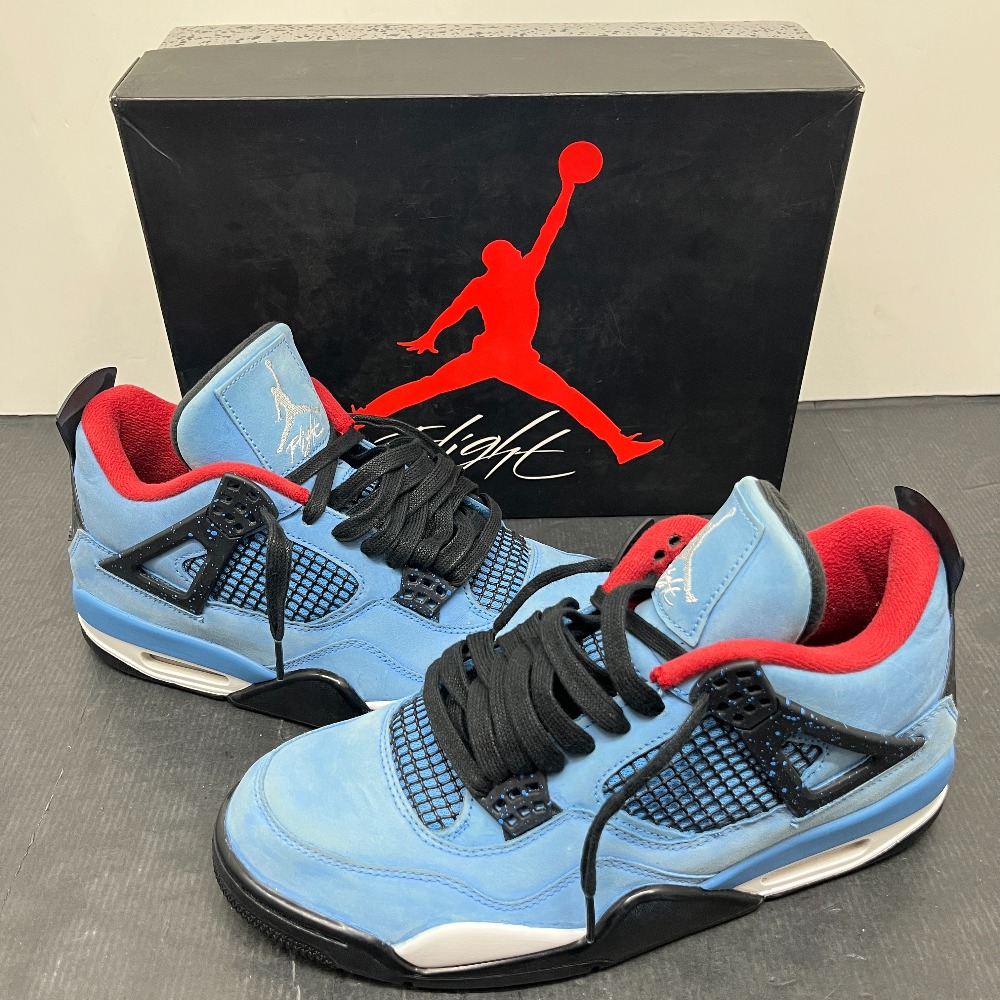 【中古】  TRAVIS SCOTT × NIKE AIR JORDAN 4 RETRO \"\""CACTUS JACK\""\"" UNIVERSITY BLUE 308497-406 27.5糎  スニーカー  06w21586  【三郷店】"
