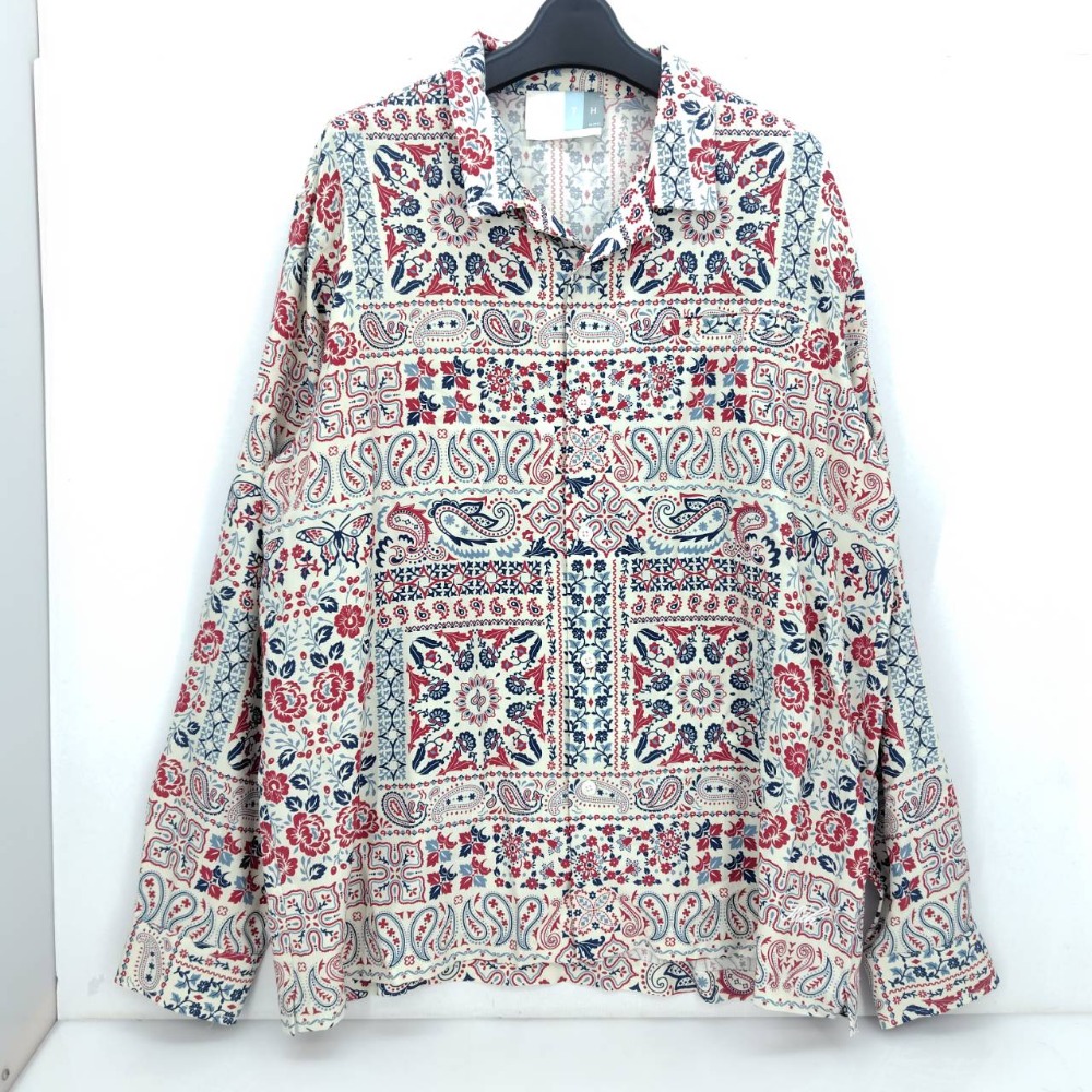 【中古】 キス KITH Long-Sleeve Thompson Shirt Sandrift サイズL 中国製 メンズ 総柄プリント 長袖シャツ シルク 05w20380 【館林店】