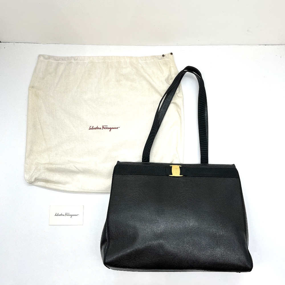【中古】 サルヴァトーレフェラガモ Salvatore Ferragamo  ヴァラリボン レザートートバッグ  BK21 2530 黒いこと  保護すること袋付   06w19529  【三郷店】