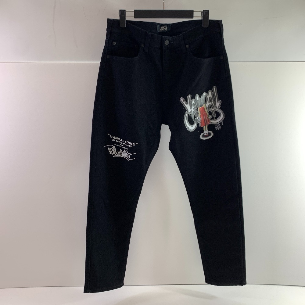 04w6581▽※【中古】VANDAL CHILD BY Nick Walker EDWIN サルエルスキニーストレッチデニム ブラック MATIN AVENIR Lサイズ【八王子店】｜トレーダー　店