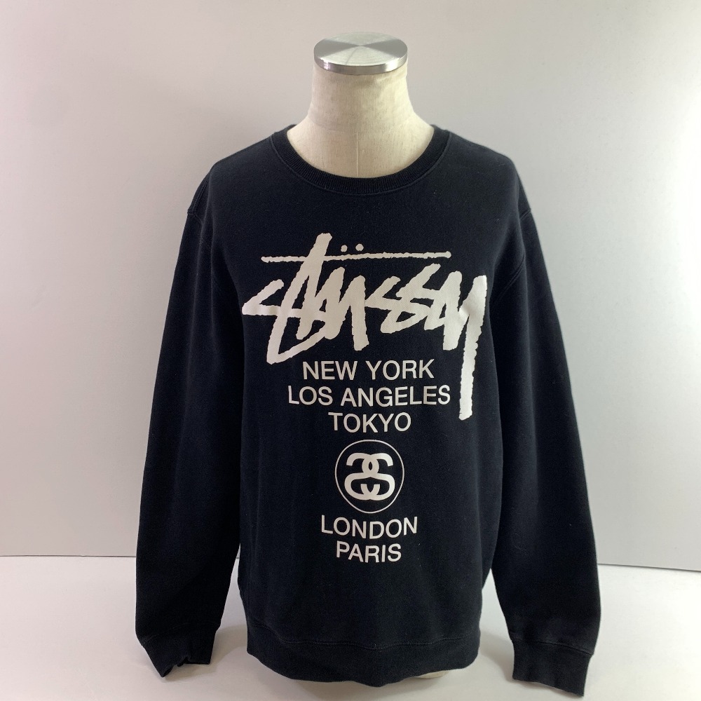 04w6588▽※【中古】Stussy World Tour Crewneck SS24 Ls Tee Black ステューシー 世界周遊旅行 SS24 ロング捩り プルオーバー 黒いこと 3993860 M大きさ【八王子店】