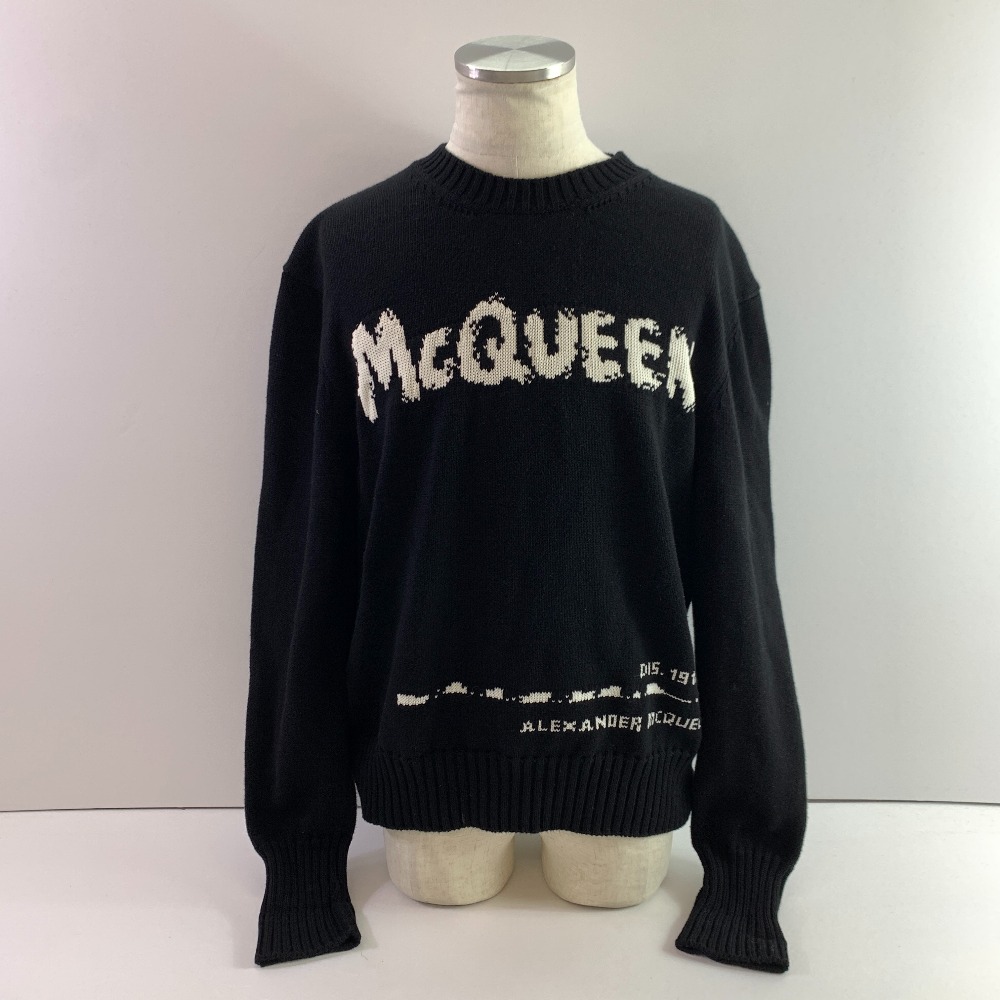 04w6610▽※【中古】Alexander McQueen アレキサンダーマックイーン グラフィティコットン フロントロゴニット 長袖 ブラック C-JA54-2021-40-626454 PI 06577540484 Lサイズ 【八王子店】