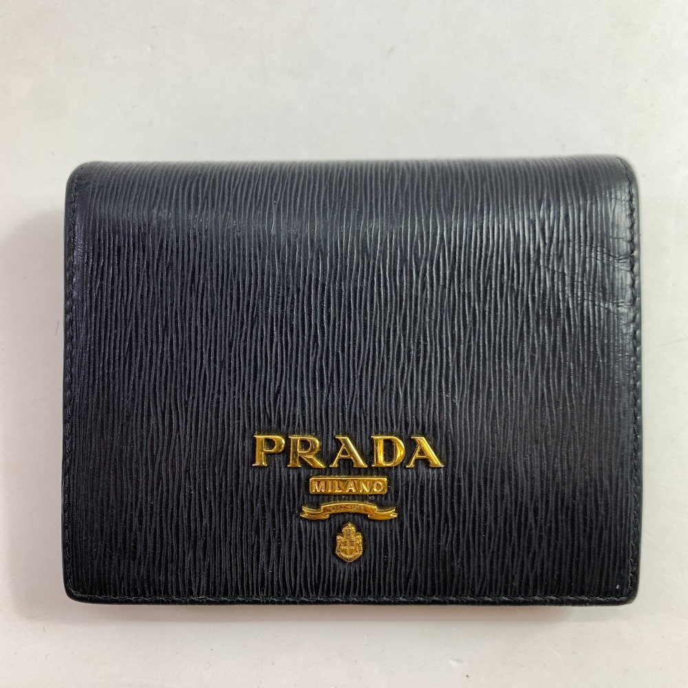 04w6629▽※【中古】PRADA プラダ ヴィッテロムーブ なめし革 コンパクトウォレット 黒いこと 二つ折り紙入れ 御釣り入れあり【八王子店】