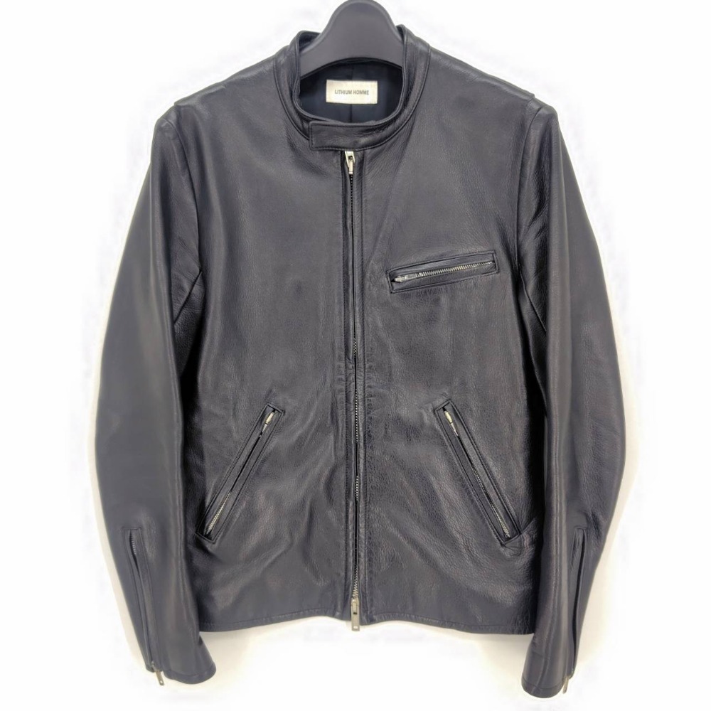 【中古】 リチウムオム LITHIUM HOMME カウレザー シングルライダースジャケット ブラック サイズ46 日本製 メンズ ライダースジャケット 牛革 05w20420 【館林店】