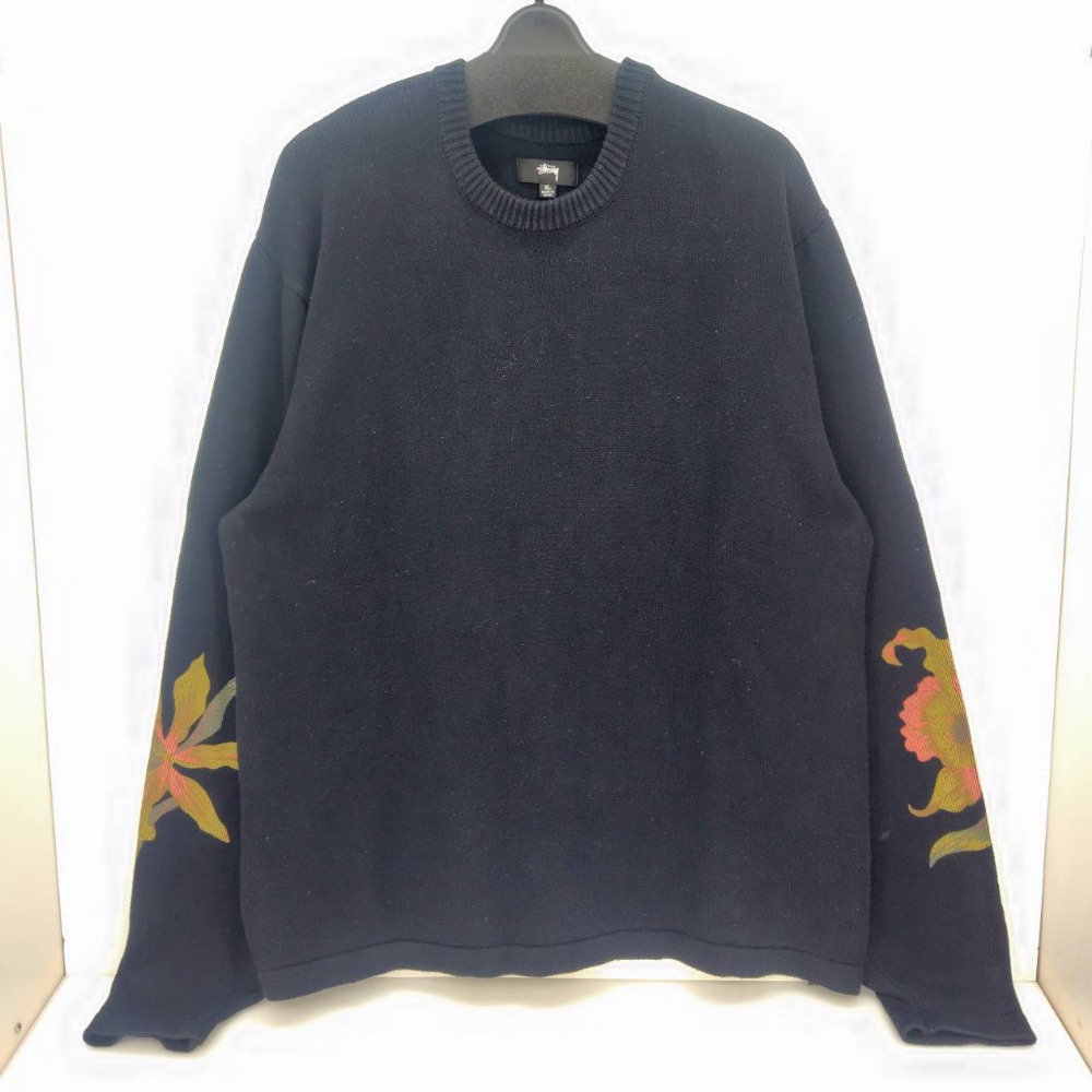 【中古】 ステューシー STUSSY オーキッド セーター ORCHID SWEATER ブラック サイズXL 中国製 メンズ ボタニカル柄 セーター コットン 05w20431 【館林店】｜トレーダー　店 8,140円