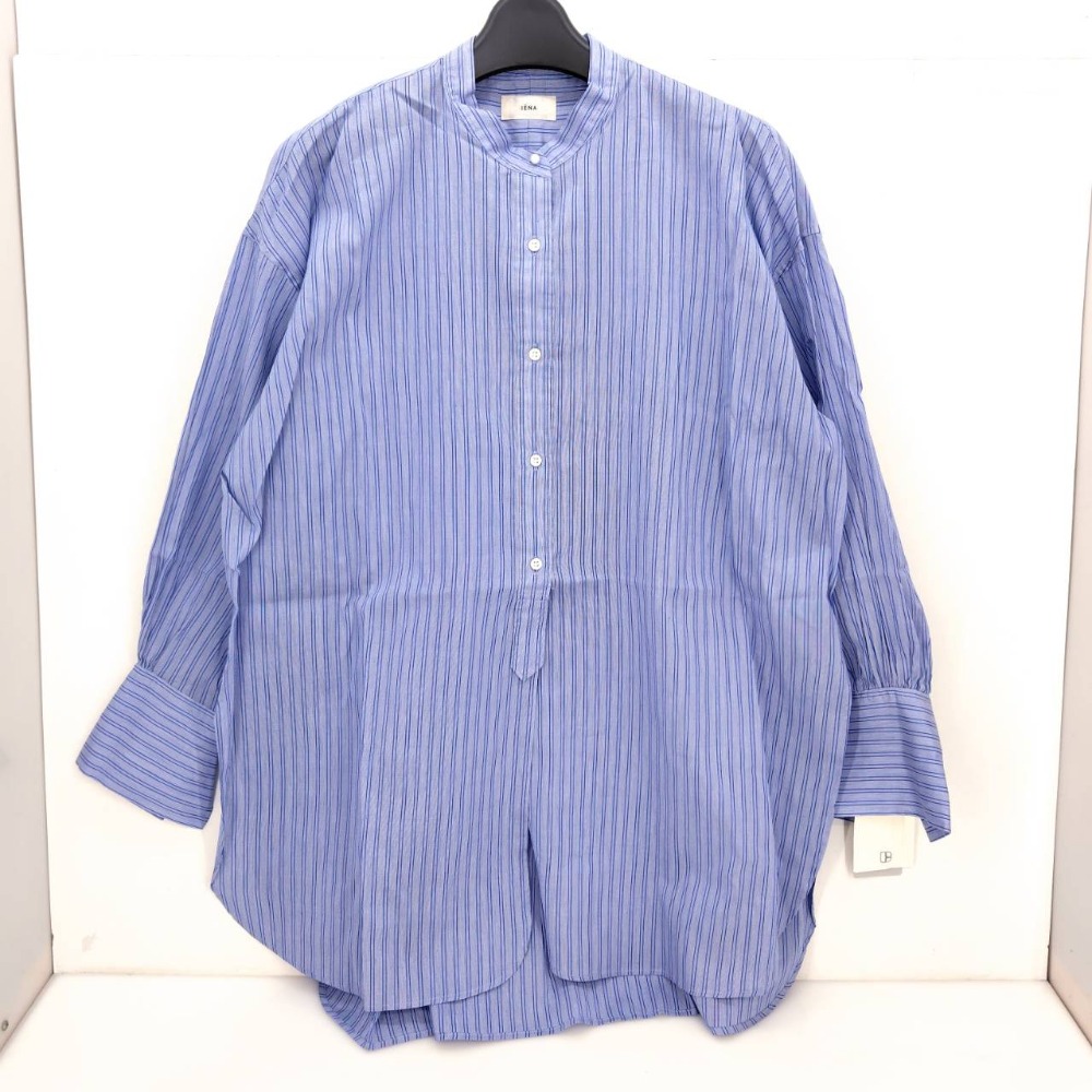 【中古】 イエナ IENA ストライプバンドカラーシャツ ブルー系 日本製 レディース サイズ36 長袖シャツ コットン 05w20500 【館林店】