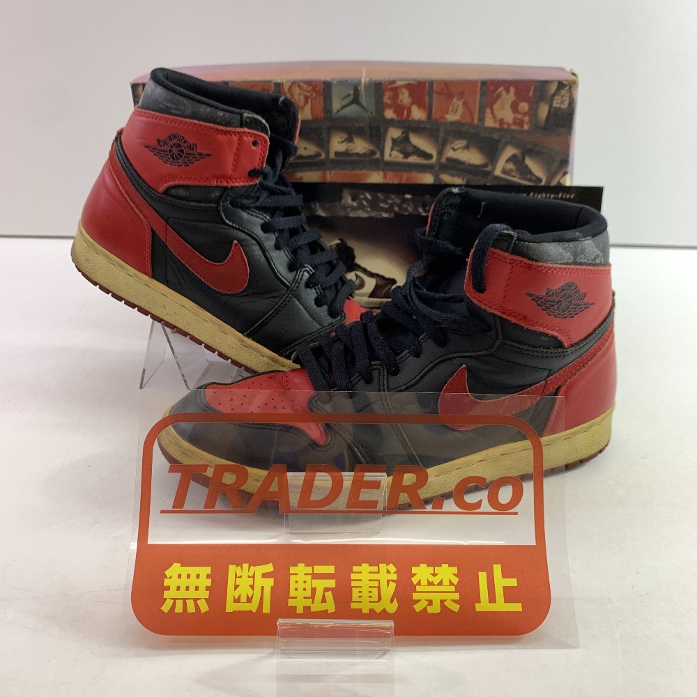 04w6750▽※【中古】NIKE AIR JORDAN 1 BULLS BLACK/RED 130207-061 ナイキ エア湖 ジョーダン 1 レトロ ご機嫌 食パン 一風変わった 黒いこと/赤いこと 1994年製 27珊 スニーカー【八王子店】
