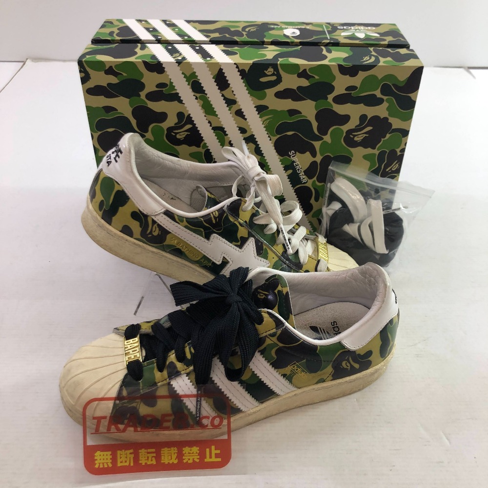 04w6970∞※【中古】 A BATHING APE × adidas Superstar 80s アベイジングエイプ × アディダス スーパースター 80s グリーンカモ GZ8981 23.5cm スニーカー 【八王子店】|トレーダー 店
