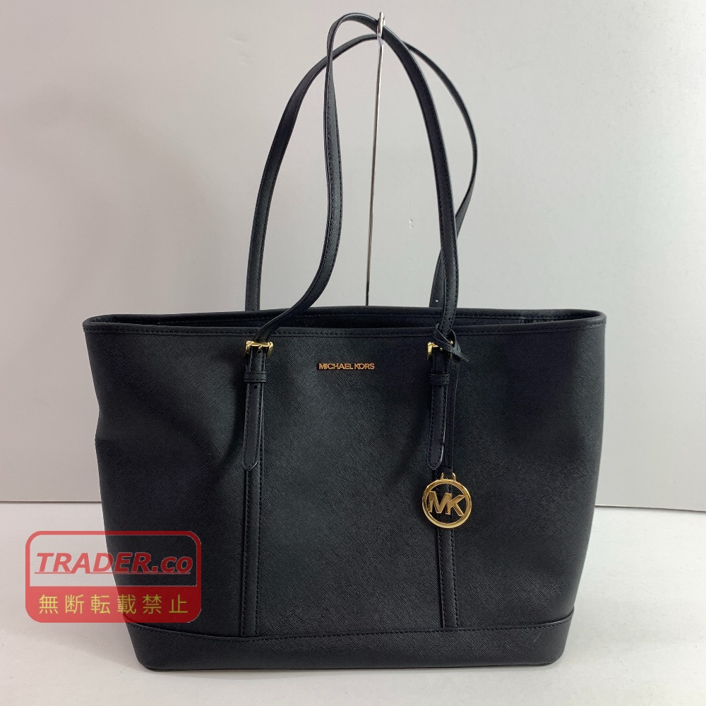 04w7108▽※【中古】マイケル教科課程 MICHAELKORS トートバッグ 35F0GTVT9L 黒いこと ジェット機 仕掛ける 旅行 なめし革 ラージ とっ始め ジップ 肩先 トート レディース【八王子店】