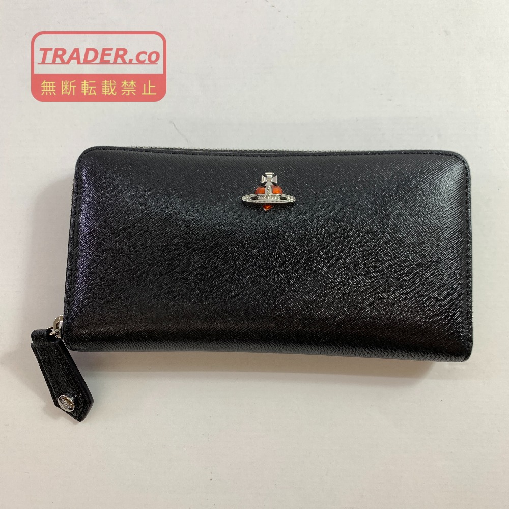 04w7263▽※【中古】Vivienne Westwood ヴィヴィアン・ウエストウッド ラウンドファスナー 長財布 ディアマンテ 51050023U L0040 N402 BLACK/RED DIAM ORB ブラック レッド シルバー【八王子店】｜トレーダー　店