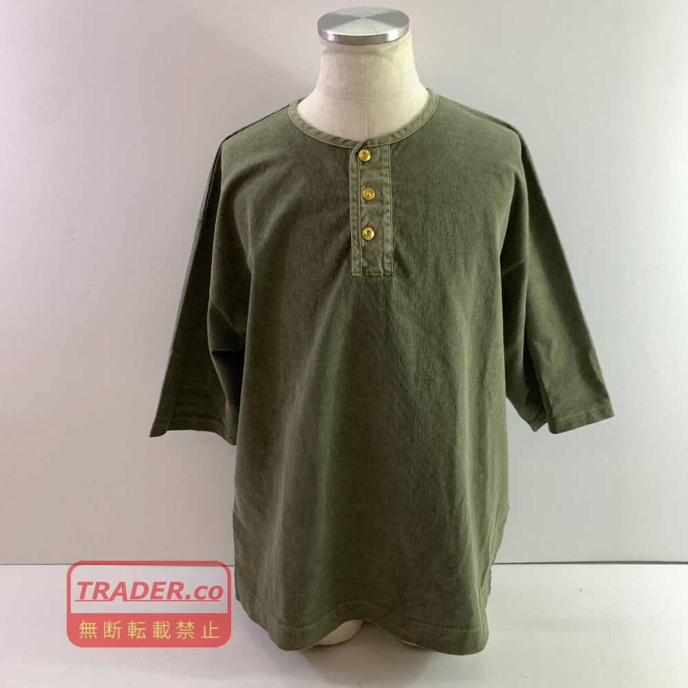 04w7354▽※【中古】バーンズ アウトフィッターズ BR-26264 半袖tシャツ ヘンリーネック Button Works 5分袖 アメカジ Lサイズ オリーブ Lサイズ【八王子店】|トレーダー 店
