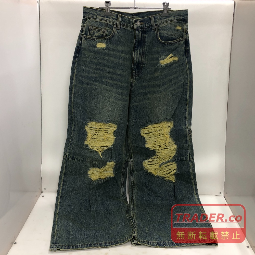 【中古】 ブレス BLESS 24AW GRUNGE WIDE DENIM PANTS ダメージ加工ワイドデニム ブルー サイズXL 中国製 メンズ 袋・タグあり デニムパンツ コットン BR24AW-P1007 02w26718 【牛久店】|トレーダー 店