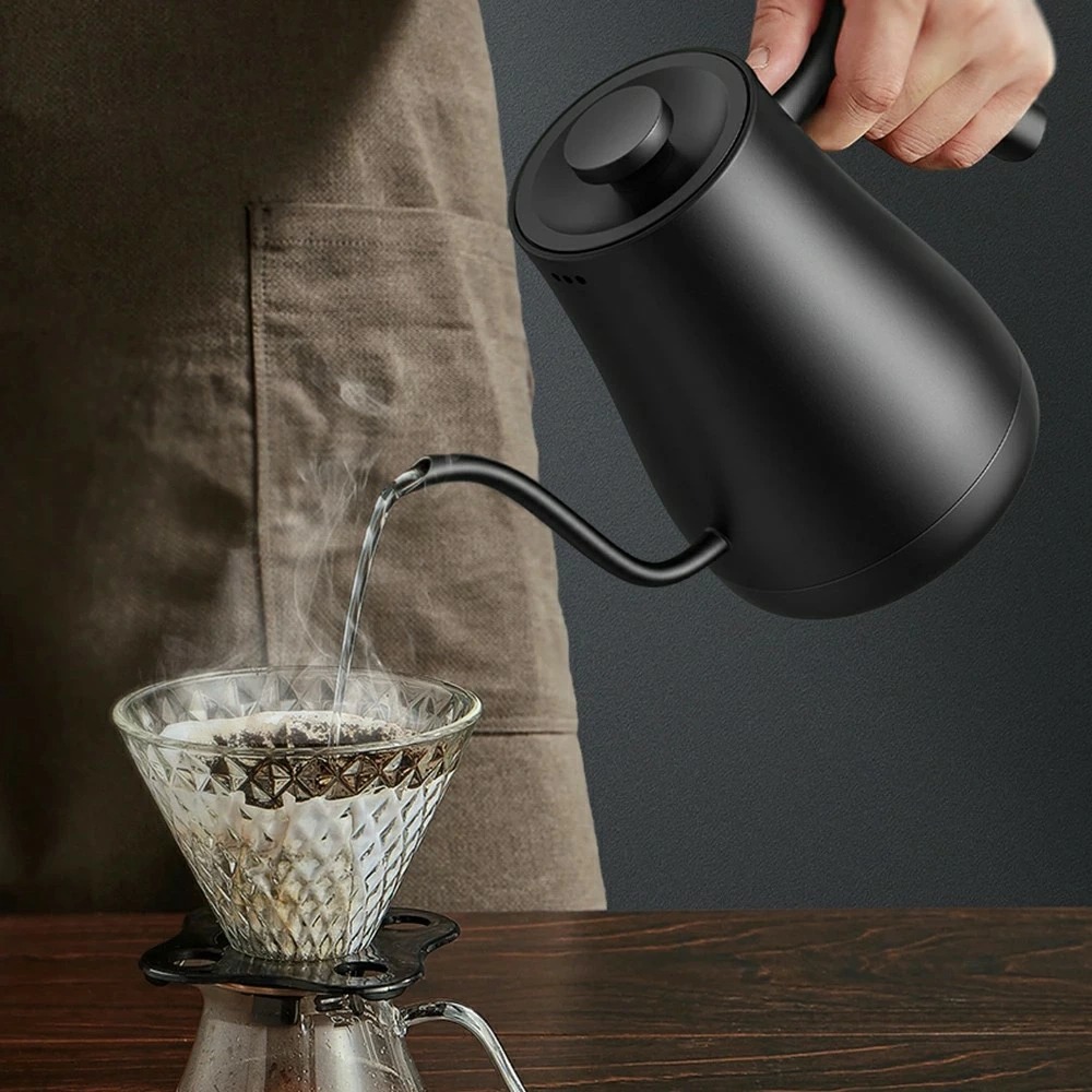 電気ケトル 温度調節 0.8L コーヒーケトル 1000W 急速沸騰 4時間保温機能/温度調節 1℃単位 40℃~100℃/空焚き防止/自動オフ ドリップケトル コーヒー お茶 粉乳 引越し プレゼント