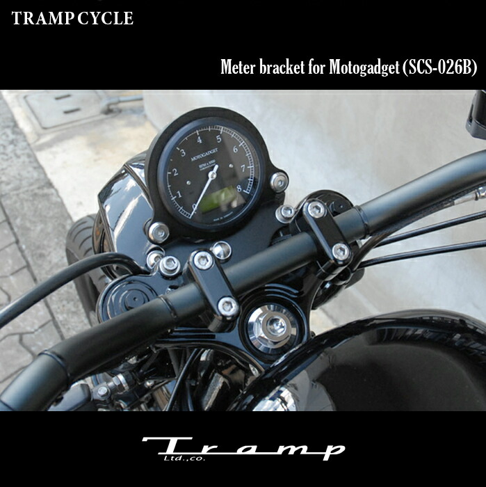 TRAMP CYCLE トランプサイクル モトガジェット用メーターブラケット Meter Bracket For Motogadget ブラックタイプ  EVO〜 スポーツスターモデル ハーレーダビッドソン 社外品 HARLEY DAVIDSON SCS-026B 【冬バーゲン☆】