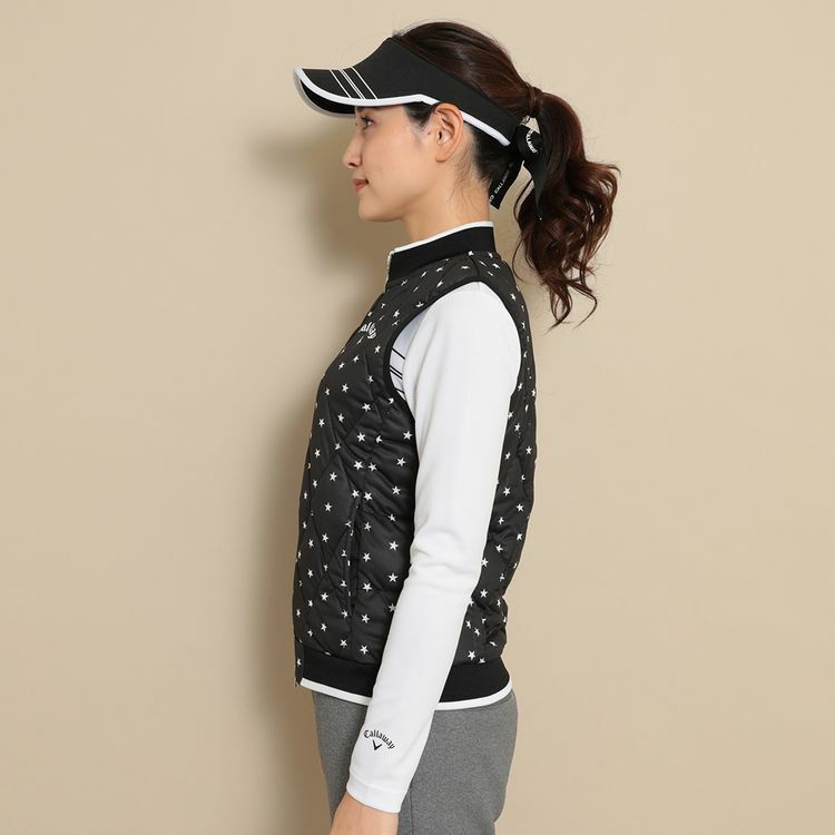 22秋冬 Callaway キャロウェイ レディース WOMENS ゴルフ 星柄プリントスターストレッチ 防寒 化繊 スターストレッチ  C22216200 フルジップ中綿ベスト