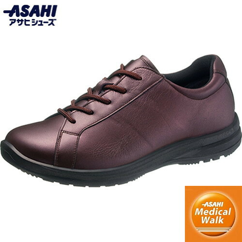 ■貨物輸送無料■【ASAHI SHOES】アサヒシューズ KV30002 医学的ウォークWK L001 ワインメタリック[心地好いシューズ/成人女性靴/スニーカー/内側ジッパー付/生まれながらなめし革/町青少年/デイリー青少年/ウォーキング]【RCP】