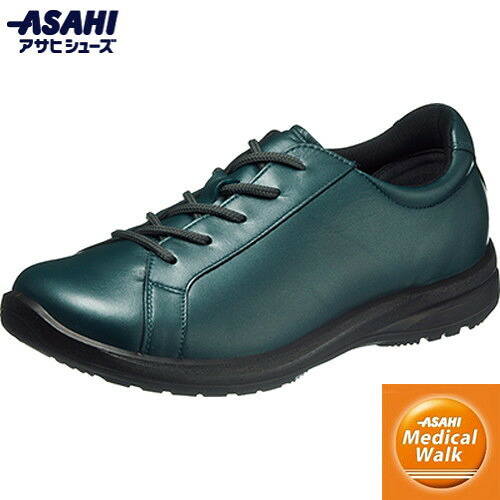 ■貨物輸送無料■【ASAHI SHOES】アサヒシューズ KV30007 医学的ウォークWK L001 グリーンメタリック[心地好いシューズ/成人女性靴/スニーカー/内側ジッパー付/生まれながらなめし革/町青少年/デイリー青少年/ウォーキング]【RCP】
