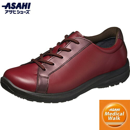 ■貨物輸送無料■【ASAHI SHOES】アサヒシューズ KV30008 医学的ウォークWK L001 ぶどう酒二人組[心地好いシューズ/成人女性靴/スニーカー/内側ジッパー付/生まれながらなめし革/町青少年/デイリー青少年/ウォーキング]【RCP】