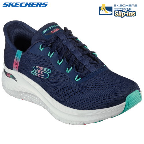 ★店卸し資産あり即納★■貨物輸送無料■【SKECHERS】スケッチャーズ 150066-NVTQ ARCH FIT 2.0ｰEASY CHIC[米国海軍/青緑色][スリップインズ ハンズフリー シューズ 靴 くつ スニーカー 運動すること靴 心地よい ウォーキング  洗い濯ぎ可 レディース]【RCP】