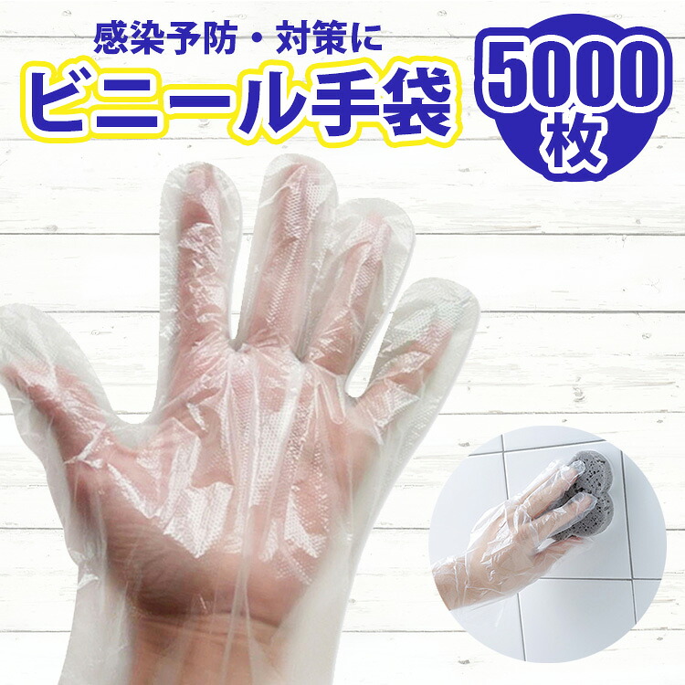使い捨て手袋 5000枚 在庫あり 即納 ウイルス キッチン 掃除 洗い物 皿洗い 調理作業 ビニール手袋 食品加工 清掃 介護 ウイルス予防 送料無料