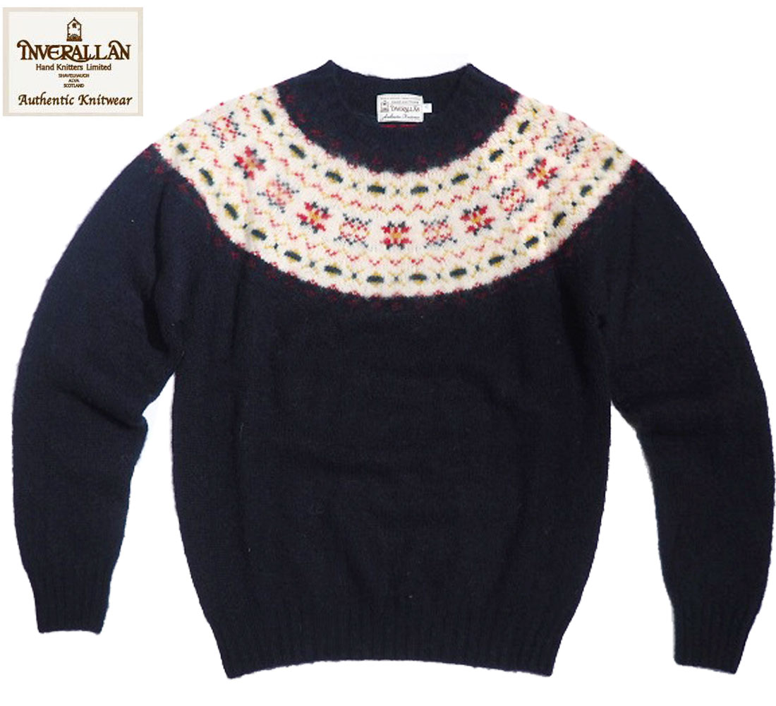 【国内正規品】【正規取扱店】INVERALLAN(インバーアラン)/#113021 SHAGGY DOG NORDICK FAIRISLE YOKE SHETLAND SWEATER/navy|TRAVELS (トラベルズ)