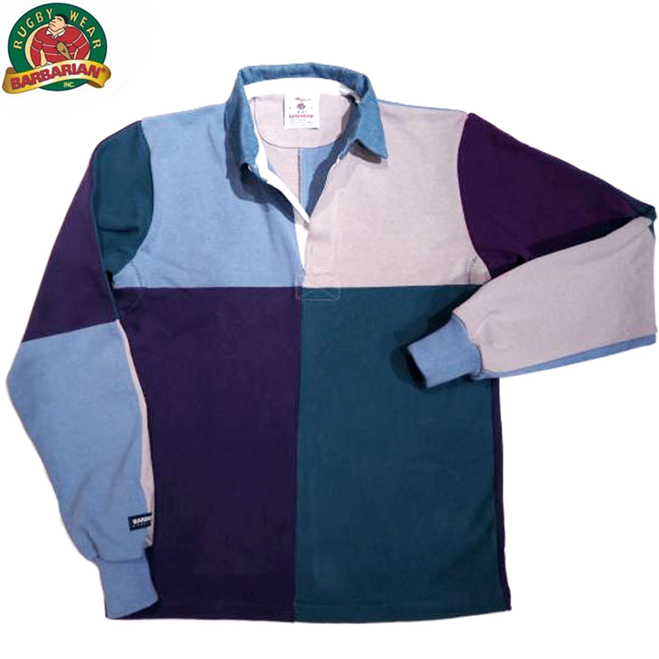 【只今50％OFF！】【国内正規品】【正規取扱店】BARBARIAN（バーバリアン）/L/S RUGBY JERSEY WITH DENIM COLLAR/columbia x grey x purple x teal