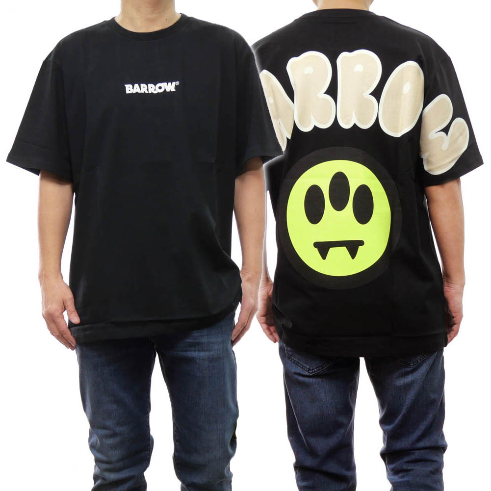 [BARROW]BARROWスマイルプリント半袖 ロゴTシャツ 未使用 BARROW バロウ 半袖Tシャツ バックプリントスマイル蛍光