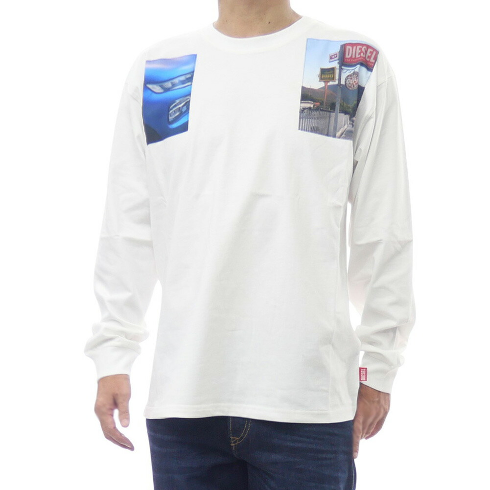 DIESEL ディーゼル ロング クルーネック Tシャツ A19468 0PLAT S-BG-CK-BM 長袖 大きいサイズ メンズ ホワイト