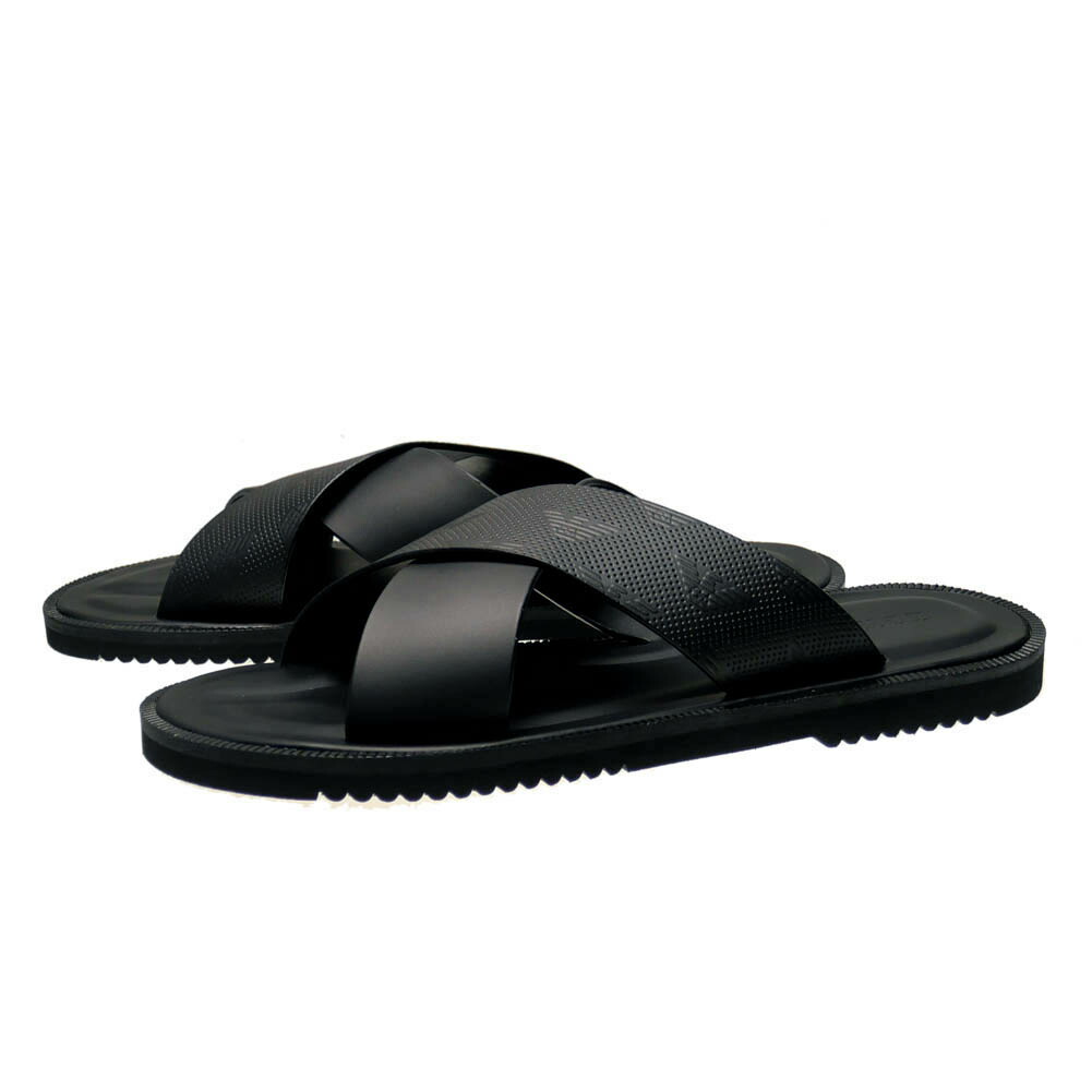 EMPORIO ARMANI サンダル ブラック ブランドロゴ メンズ レザー EMPORIO ARMANI サンダル 「エンポリオ アルマーニ」クロス