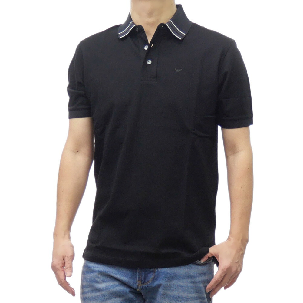 美品 EMPORIO ARMANI 襟ロゴ ポロシャツ アルマーニ ブラック EMPORIO ARMANI エンポリオアルマーニ ポロシャツ 8N1FB4 1JPTZ