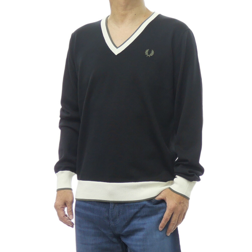 FRED PERRY フレッドペリー Vネック ニット セーター K1316 CONTRAST TIPPED JUMPER メンズ ブラック