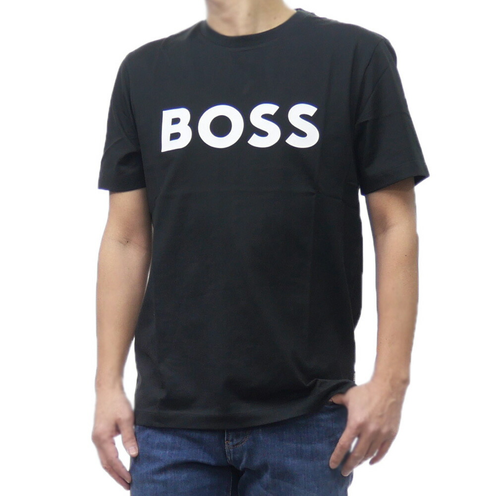 セールSS HUGO BOSS ヒューゴボス Tシャツ メンズ 半袖 クルーネック コットン 綿100％ 50530990 10269604 Tee Tape Logo ブラック hb25ss350_1.jpg