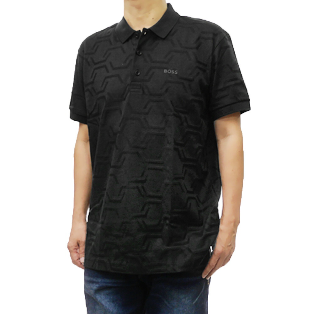 ●HUGO BOSS PORSCHE コラボ　ポロシャツ　半袖ブラック BOSS - Porsche x BOSS polo shirt in cotton with moisture