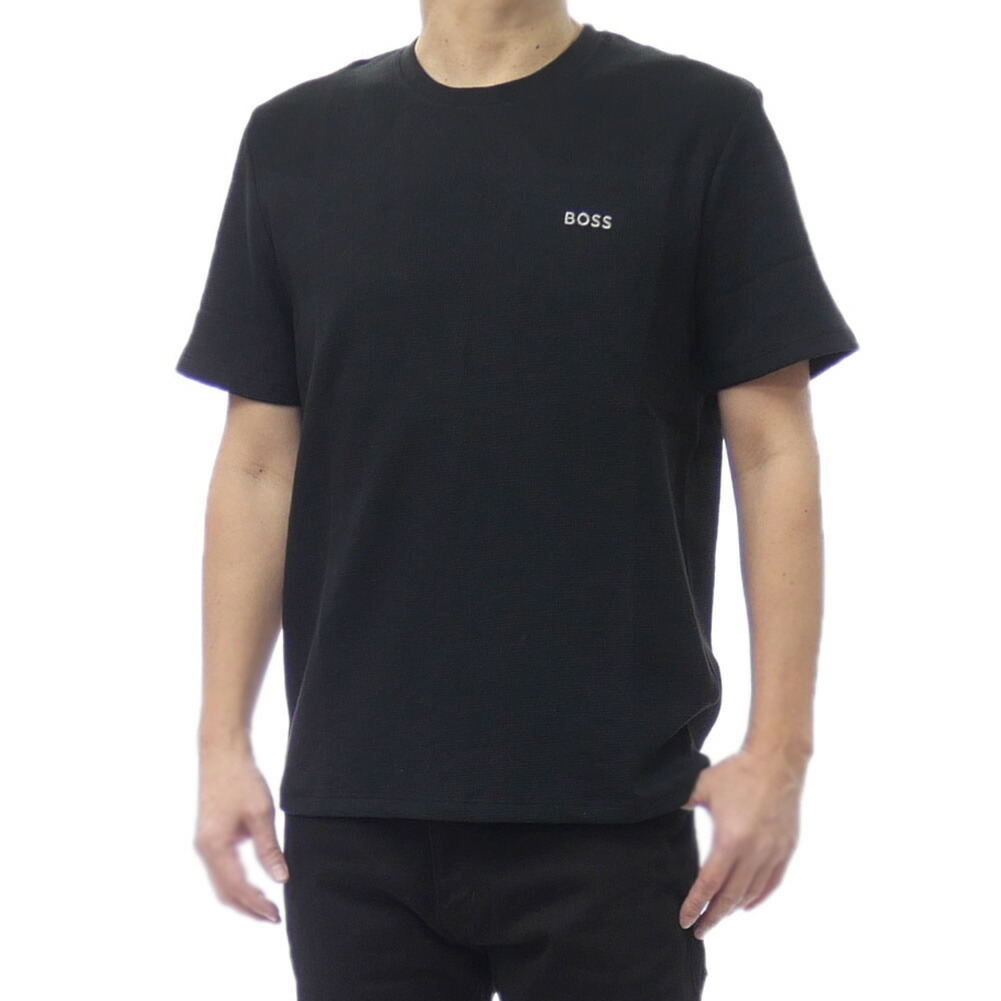 HUGO BOSS ヒューゴボス クルーネック Tシャツ 50535891 10269584 / Waffle T-Shirt メンズ ブラック 2026春夏新作