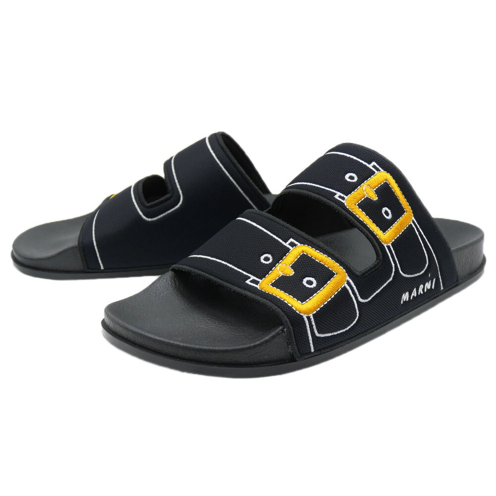 ［MARNI /マルニ］ロゴ入りボアサンダル / ピンク×ブラック 中古・古着通販】MARNI (マルニ) ラバーボアサンダル ブラック
