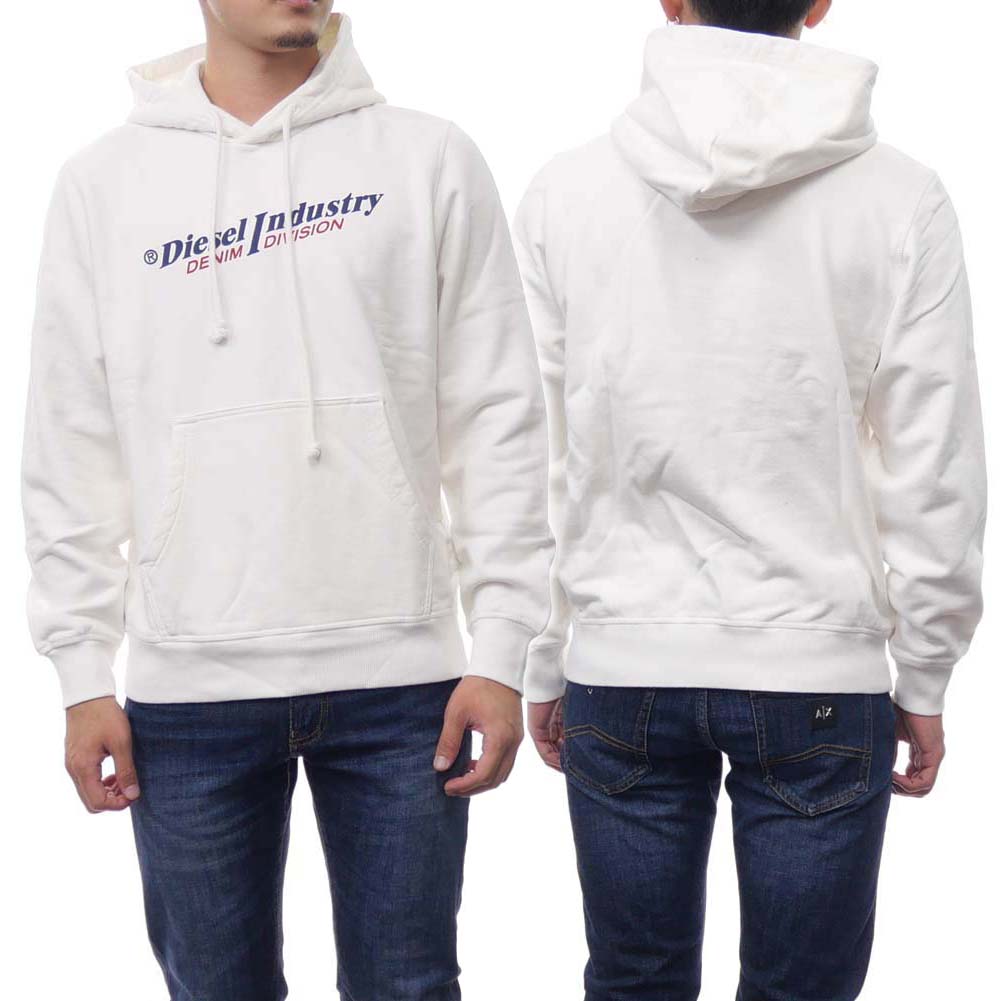 DIESEL ディーゼル メンズ プルオーバー パーカー A03744 0AJIH / S-GINN-HOOD-IND オフ ホワイト フーディ コットン 綿100% ロゴ プリント 裏毛 スウェット フレンチテリー|TRE STYLE