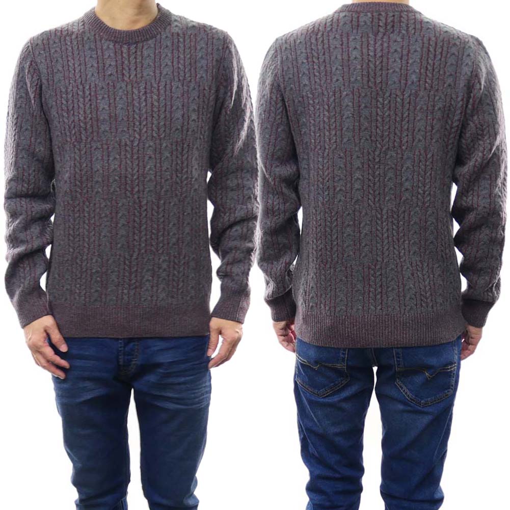 LARDINI ラルディーニ メンズ クルーネック ニット セーター ITLMML326 IT61008 グレー&times;レッド ウール カシミヤ ケーブル編み アランニット イタリア製 プルオーバー｜TRE STYLE