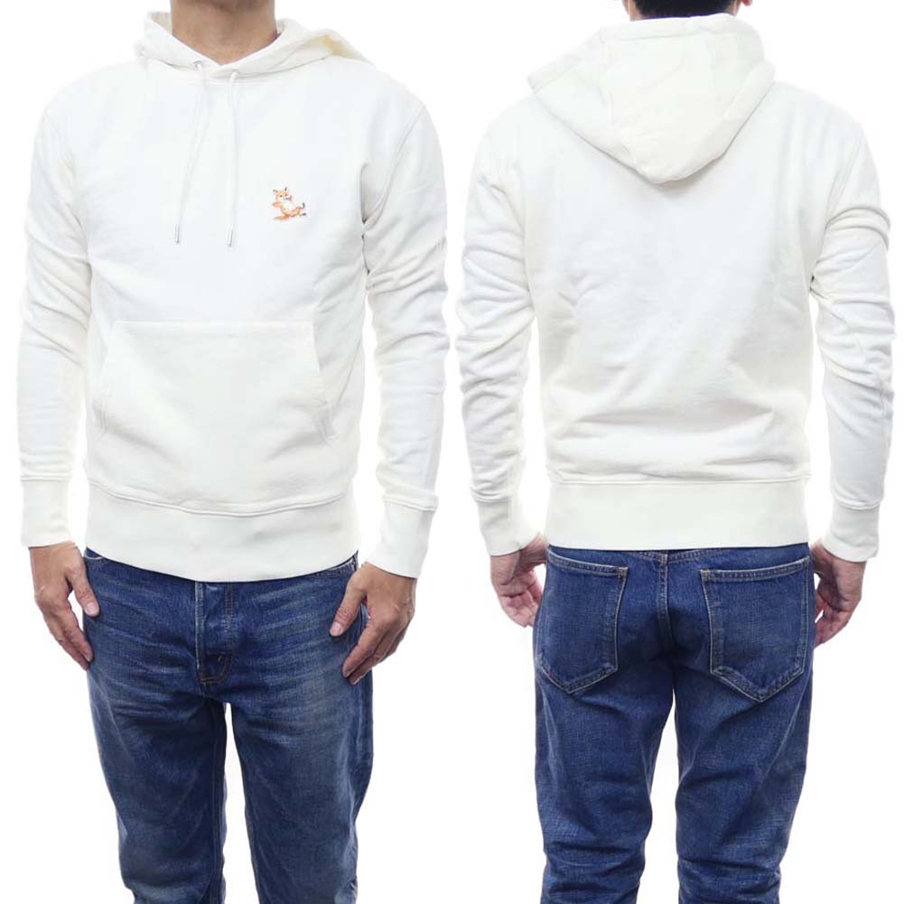 MAISON KITSUNE メゾンキツネ メンズ プルオーバー パーカー IU00355KM0001 / CHILLAX FOX PATCH CLASSIC HOODIE ホワイト フーディ スウェット チラック スフォックス|TRE STYLE