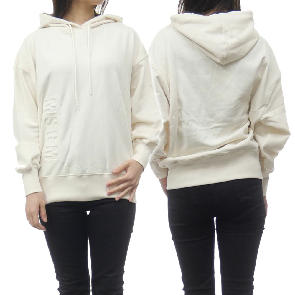 MSGM エムエスジーエム レディース プルオーバー パーカー 3141MDM164 217799 ベージュ ロゴ ビッグシルエット オーバーサイズ ドロップショルダー スウェット カジュアル モード ストリート|TRE STYLE