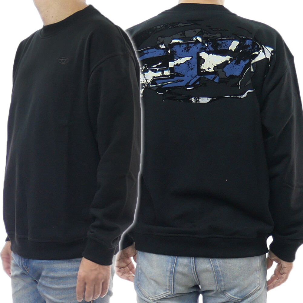 DIESEL ディーゼル メンズ クルーネック スウェット A18694 0HYAT / S-BOXT-T2 ブラック オーバルD ロゴ バックプリント トレーナー プルオーバー トップス 長袖 ロングスリーブ｜TRE STYLE