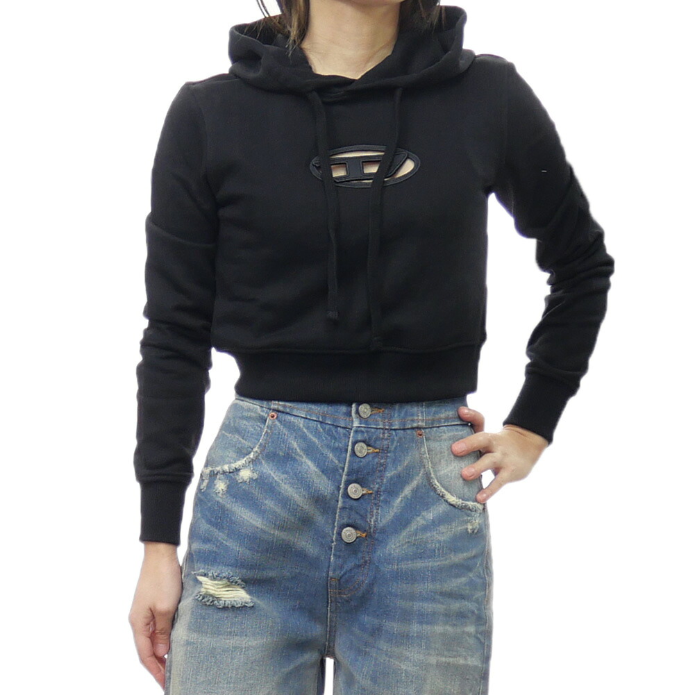 DIESEL ディーゼル レディース プルオーバー パーカー A15714 0GRAC / F-SLIMMY-HOOD-OD ブラック 定番人気商品 ショート丈｜TRE STYLE