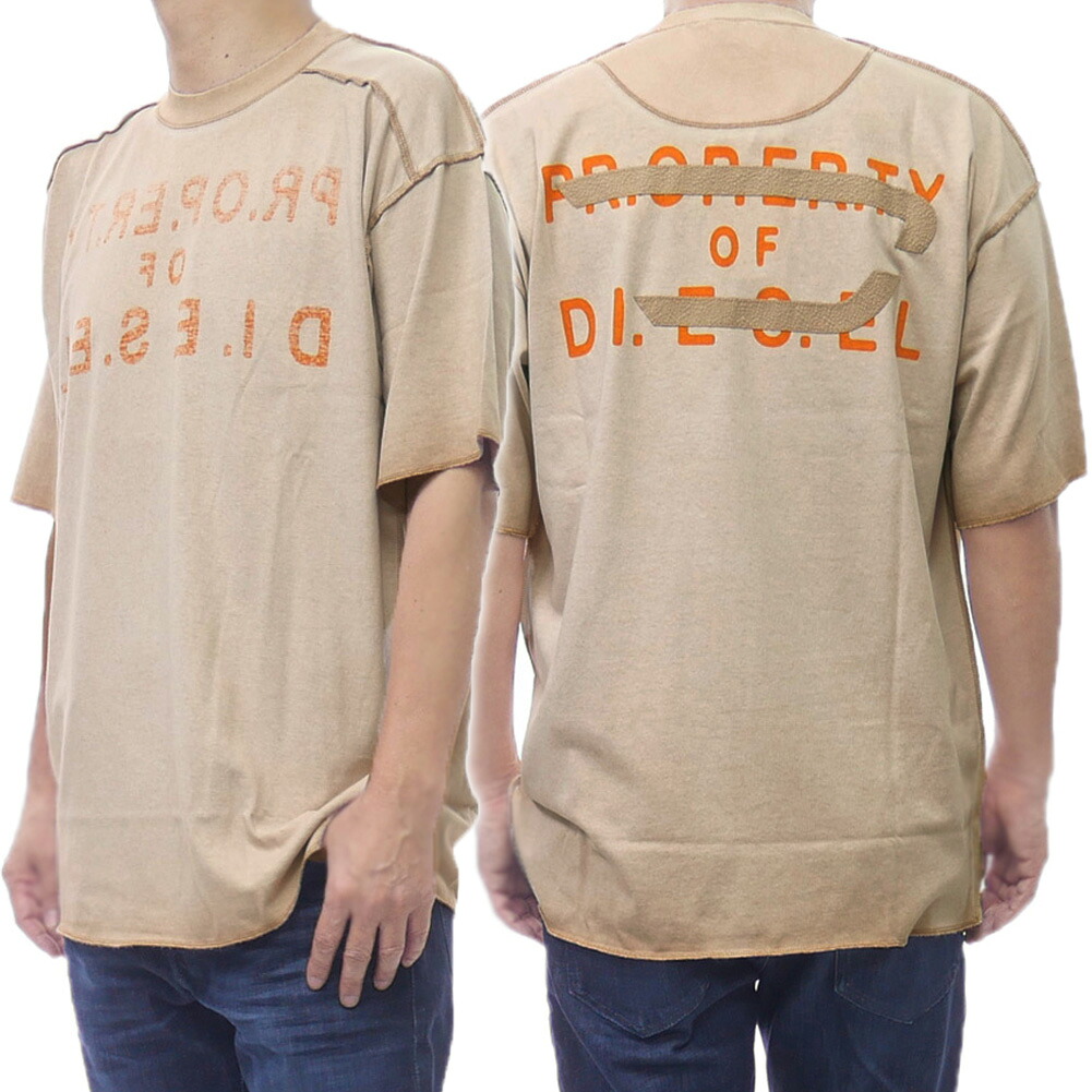 DIESEL ディーゼル メンズ クルーネック Tシャツ A20226 0QMBT / T-LOOK ライトモカ バックプリント ストリート｜TRE STYLE