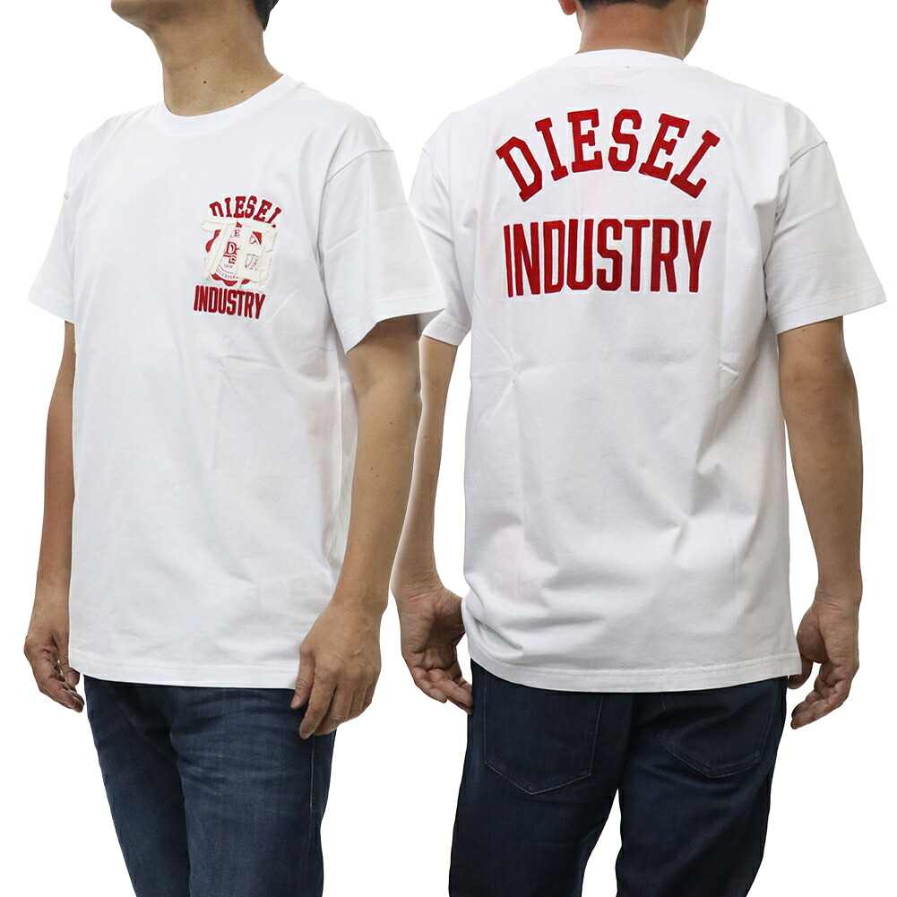DIESEL ディーゼル メンズ クルーネック Tシャツ A20281 0PLAT / T-NORM-V14 ホワイト ルード カレッジ 半袖｜TRE STYLE