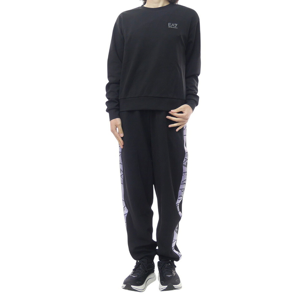EMPORIO ARMANI エンポリオ アルマーニ EA7 レディース セットアップ スウェット 7W001157 AF12501 ブラック ロゴ ライン 上下セット｜TRE STYLE