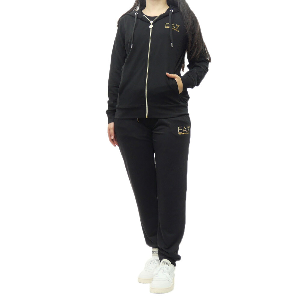 EMPORIO ARMANI エンポリオ アルマーニ EA7 レディース セットアップ スウェット 8NTV51 TJ9RZ ブラック 定番 人気商品 スポーティー リラックス｜TRE STYLE 15,675円