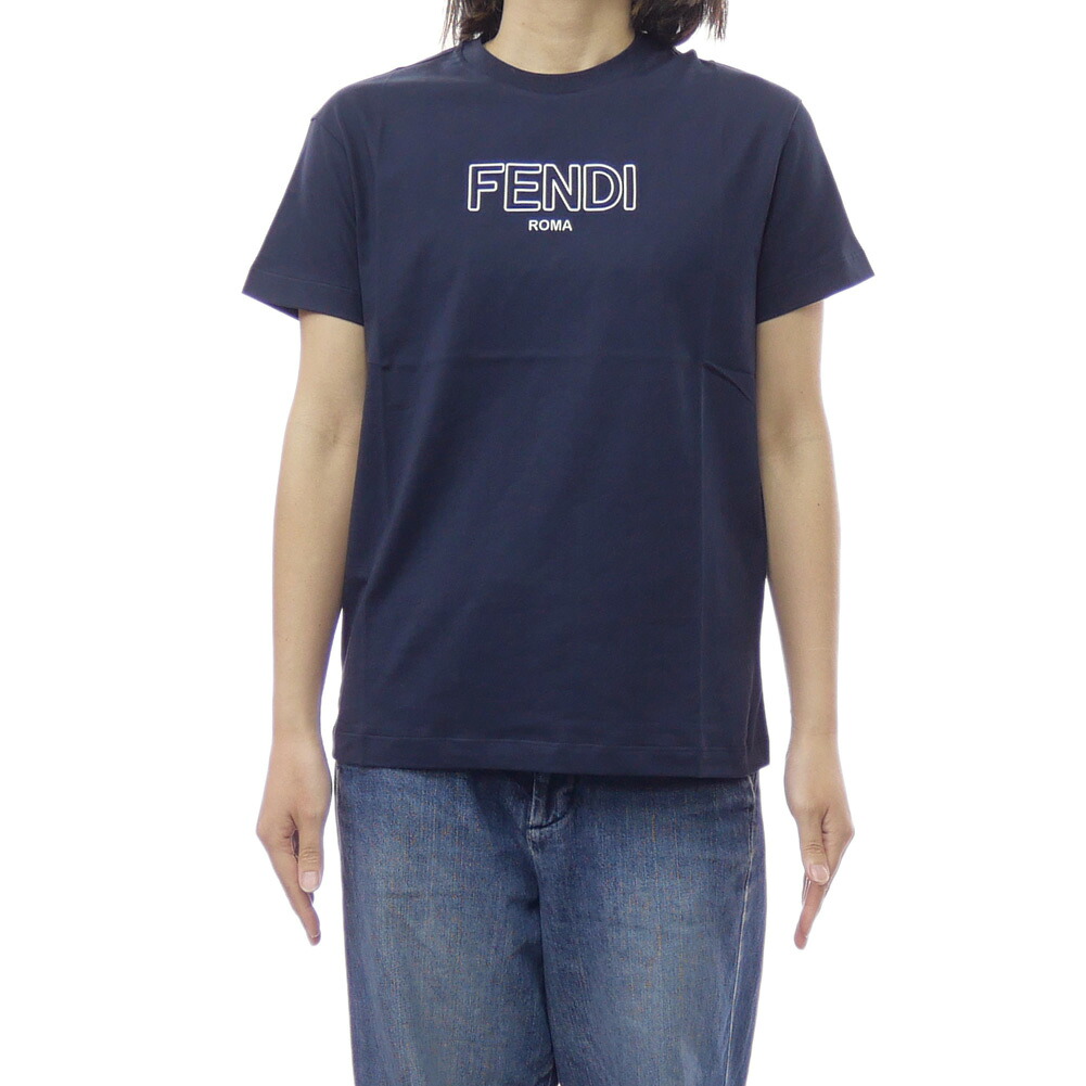 FENDI フェンディ キッズ レディース クルーネック Tシャツ JUI202 7AJ ネイビー ロゴT 大人もOK インポート|TRE STYLE